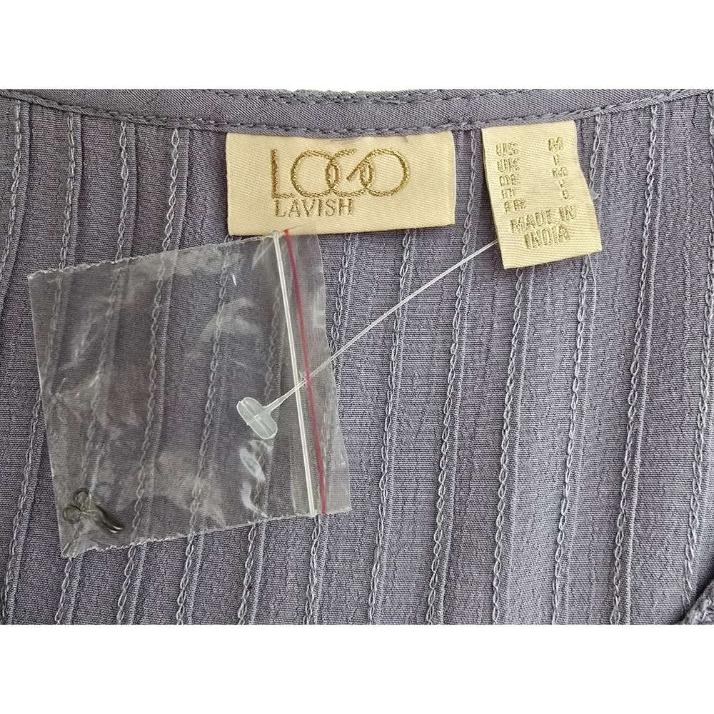 2 LOGO Lori Goldstein Blouse Top Lot Womens Medium Black Lavender Button Pleated - Picture 14 of 15